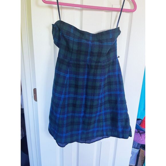 American eagle Strapless Plaid Mini Dress Fall Winter Blue Green Plaid Size 6 - Picture 2 of 6